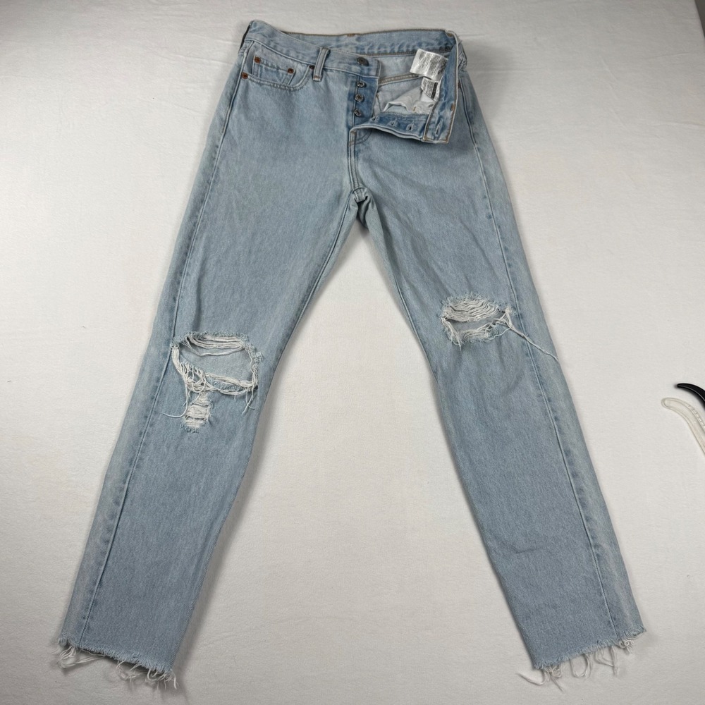 Levi's 501 Original Fit Jeans 26 Light Wash Distressed Y2K High Rise Raw Hem
